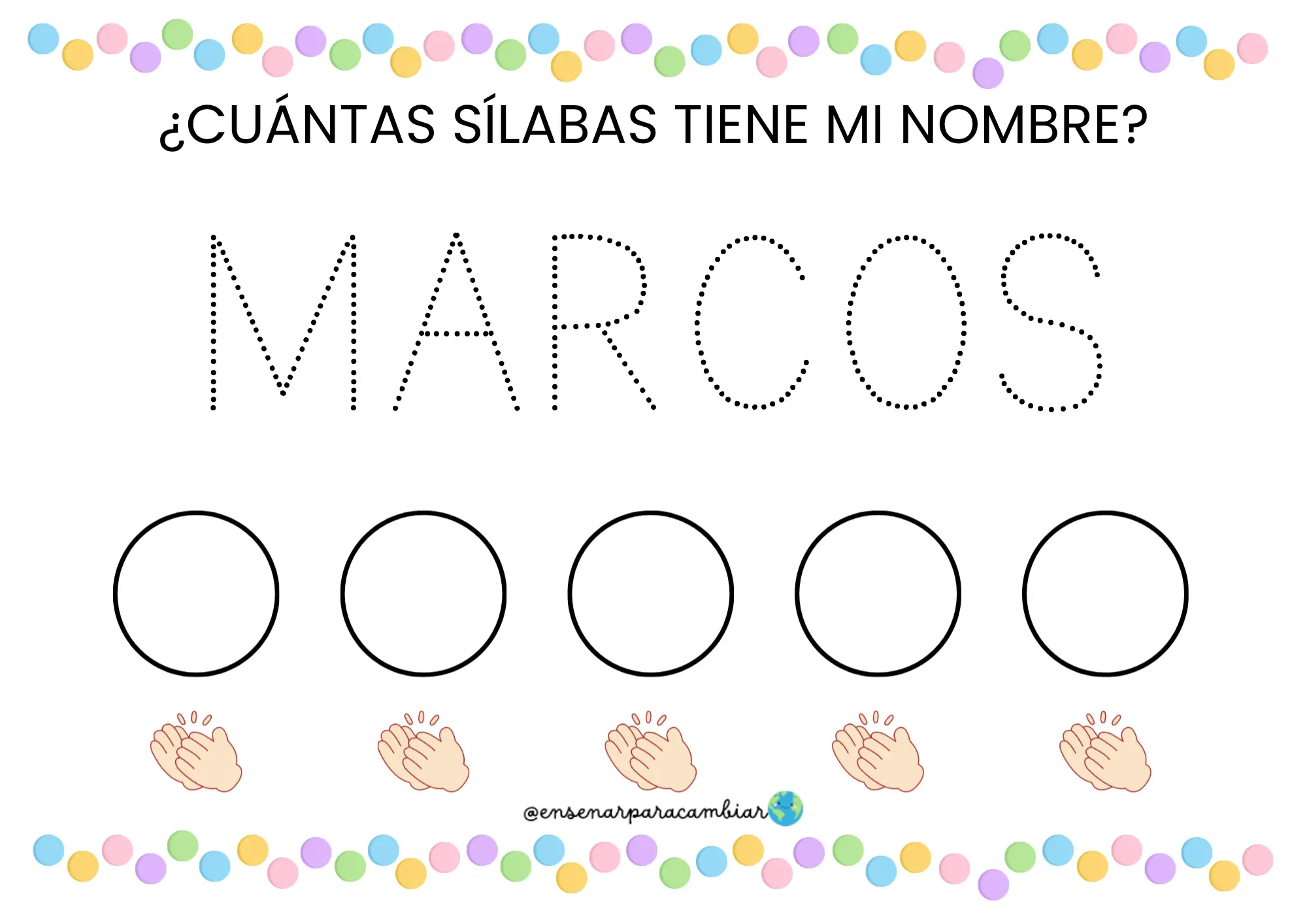 Cuaderno imprimible y editable Libro del Nombre para 4 años de Enseñar para Cambiar con actividades de conciencia fonológica y pauta Montessori