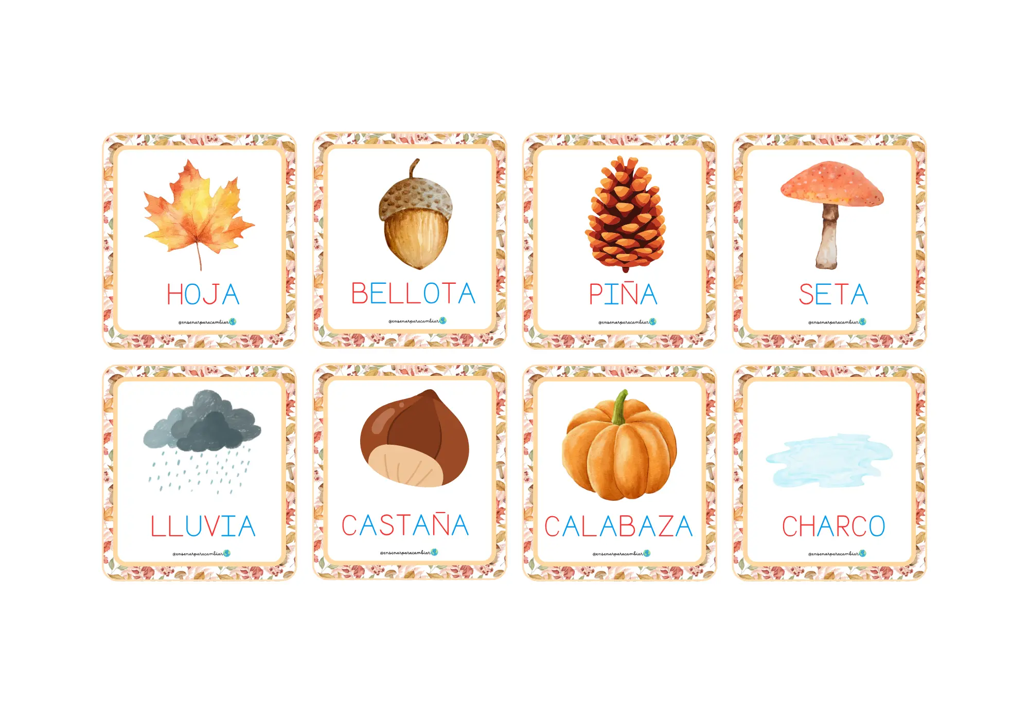 Pack imprimible de otoño para 4 años con actividades lectoescritura de Enseñar para Cambiar