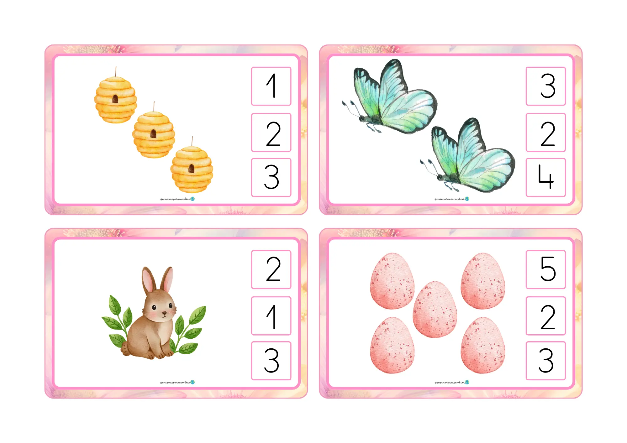 Pack imprimible de primavera para 3 años de Enseñar para Cambiar con tarjetas de vocabulario