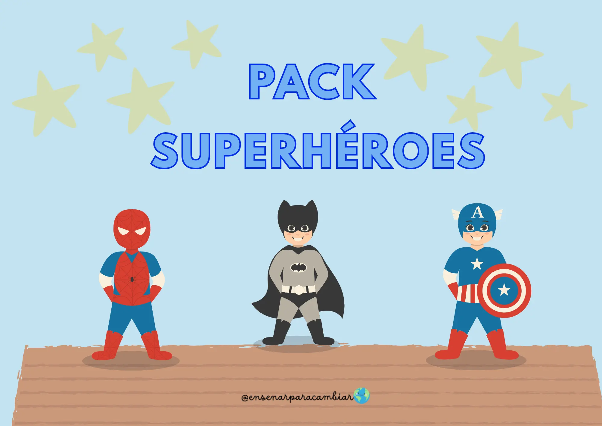 Portada del material imprimible Pack Superhéroes para infantil con juegos de letras y números para aprender jugando