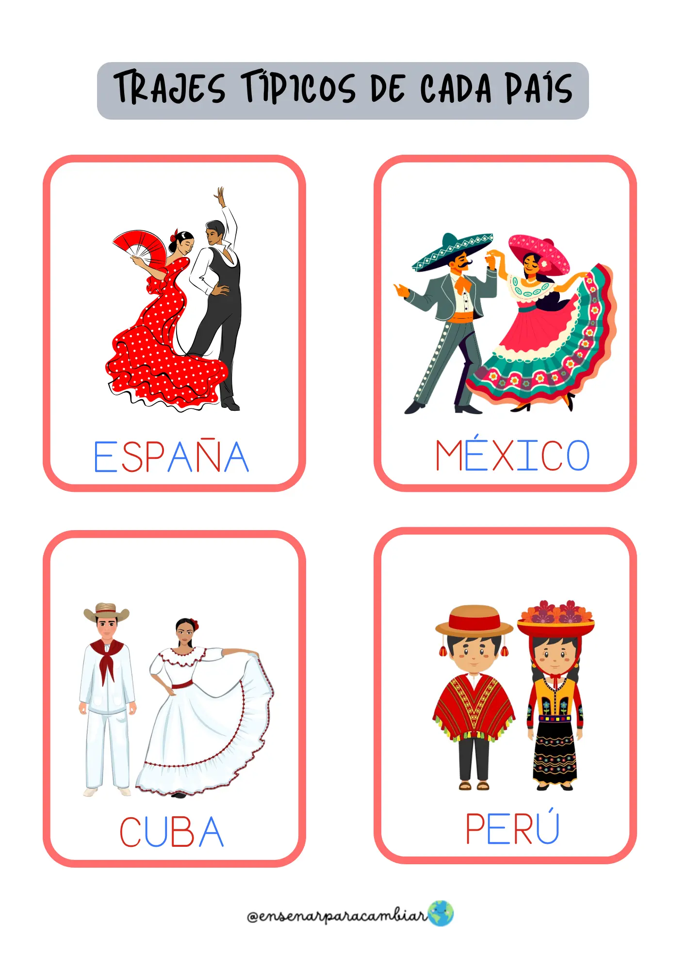 Trajes y comidas típicas de cada país
