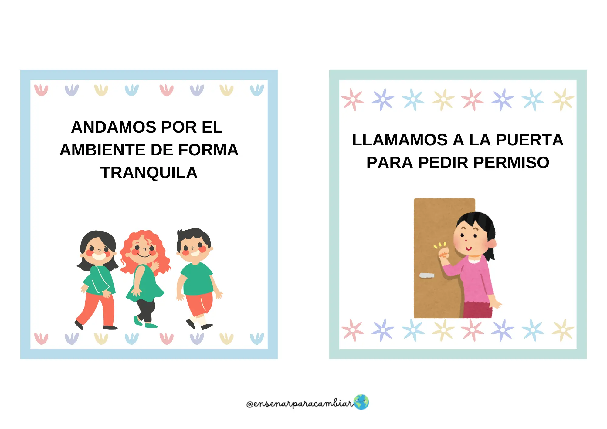 imprimibles de Lecciones de Gracia y Cortesía Montessori de Enseñar para Cambiar con ilustraciones infantiles sobre modales y convivencia escolar