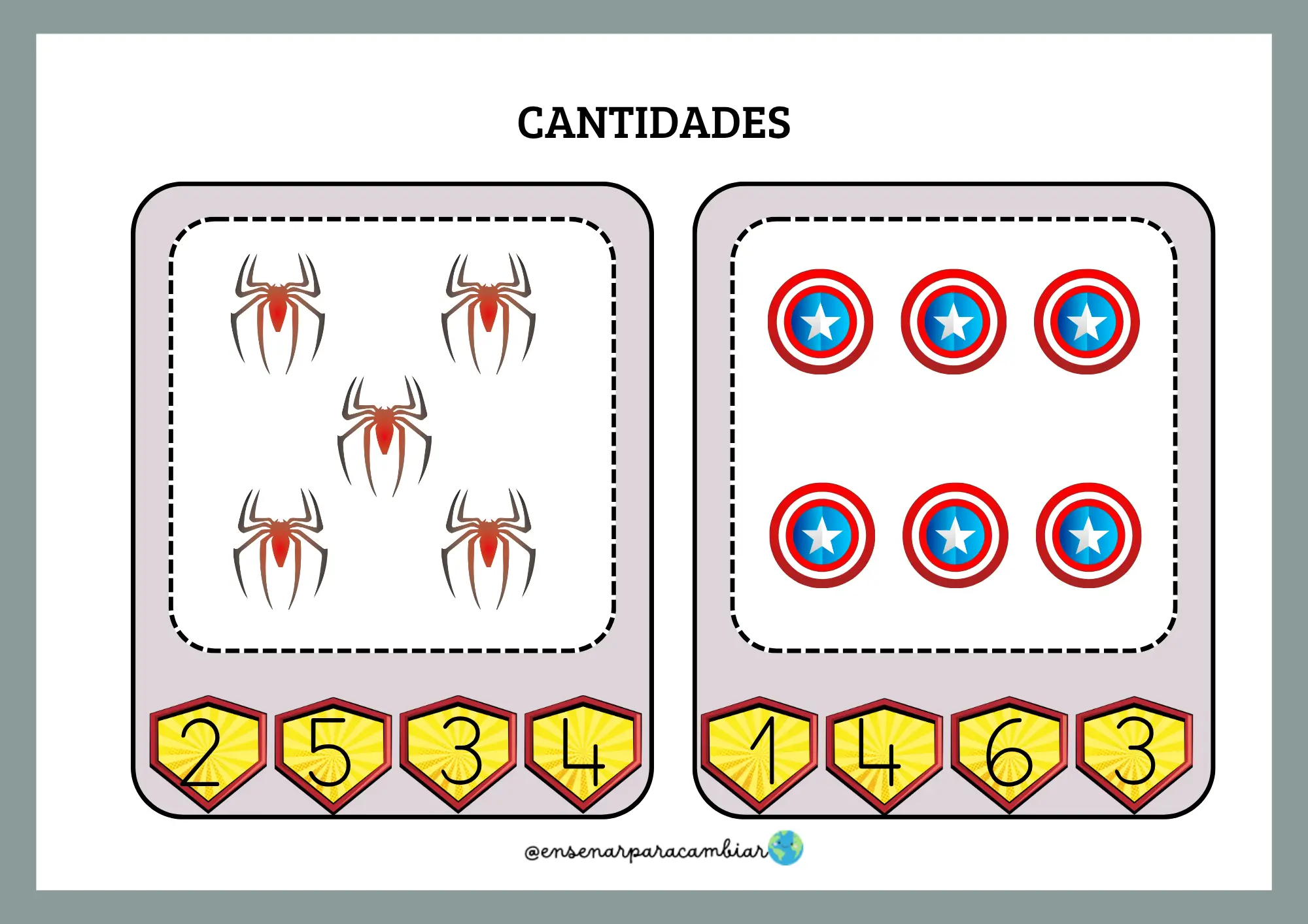 material imprimible Pack Superhéroes para infantil con juegos de letras y números
