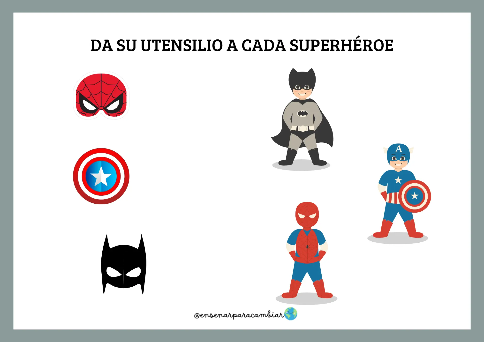 material imprimible Pack Superhéroes para infantil con juegos de letras