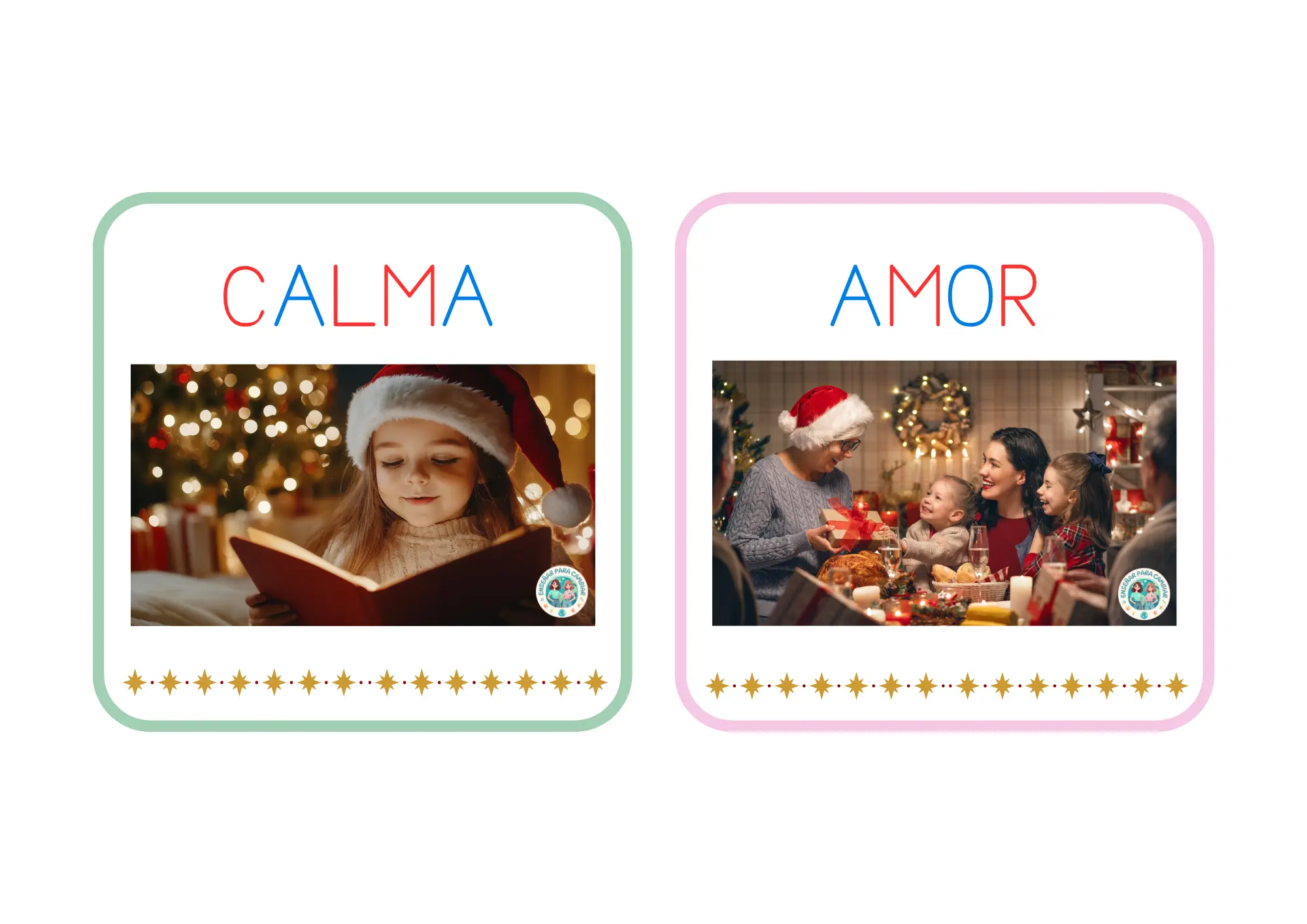 recurso educativo Navidad con imágenes reales para infantil mostrando tarjetas de emociones