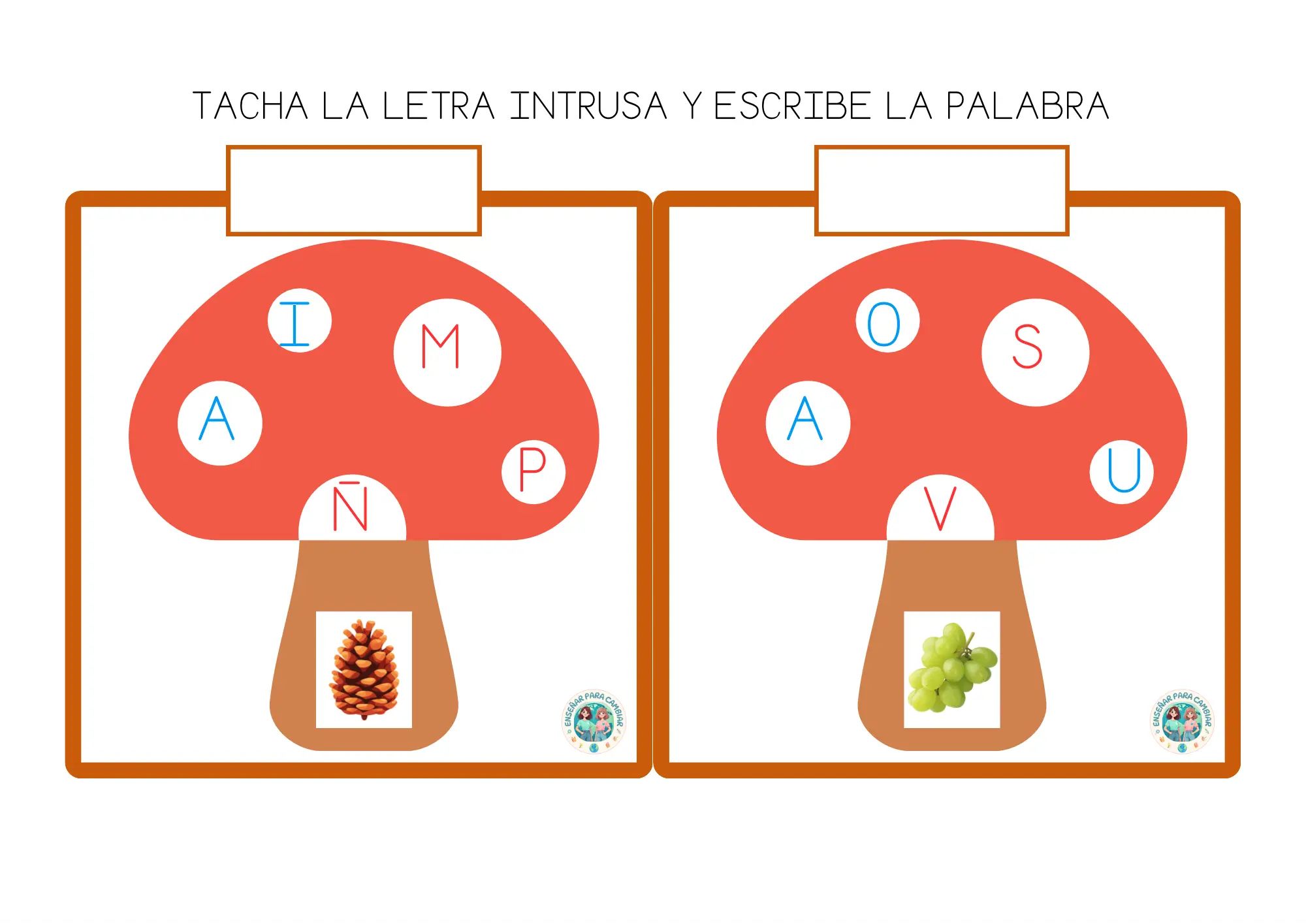 recursos de otoño para 5 años de Enseñar para Cambiar con actividades de letras, números ABN y dibujos de hojas