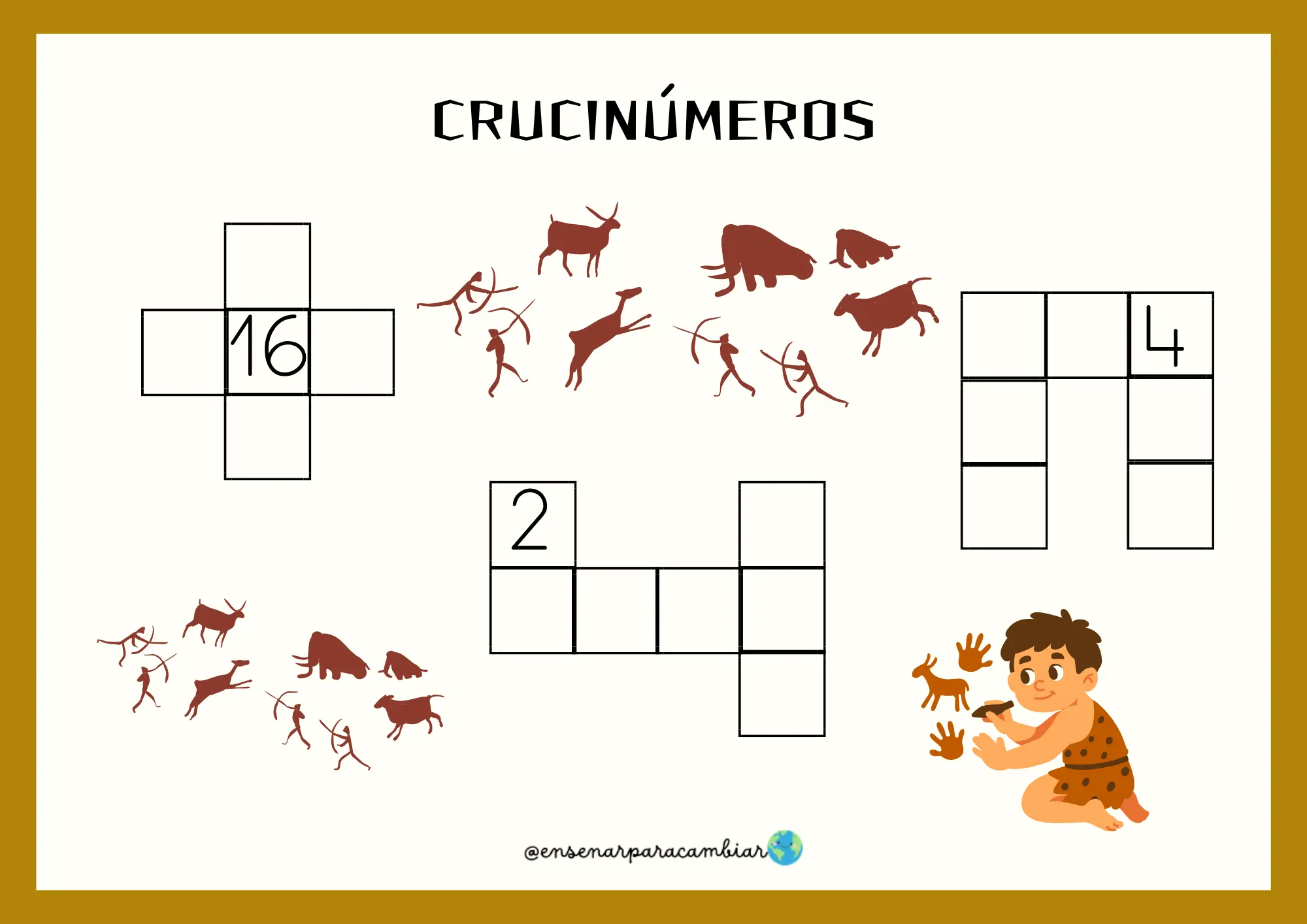 Láminas imprimibles del Proyecto de la Prehistoria con el cartel de la evolución y tarjetas manipulativas de arqueología infantil
