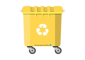 Láminas imprimibles del juego de reciclaje infantil de Enseñar para Cambiar con contenedores de colores y residuos recortables