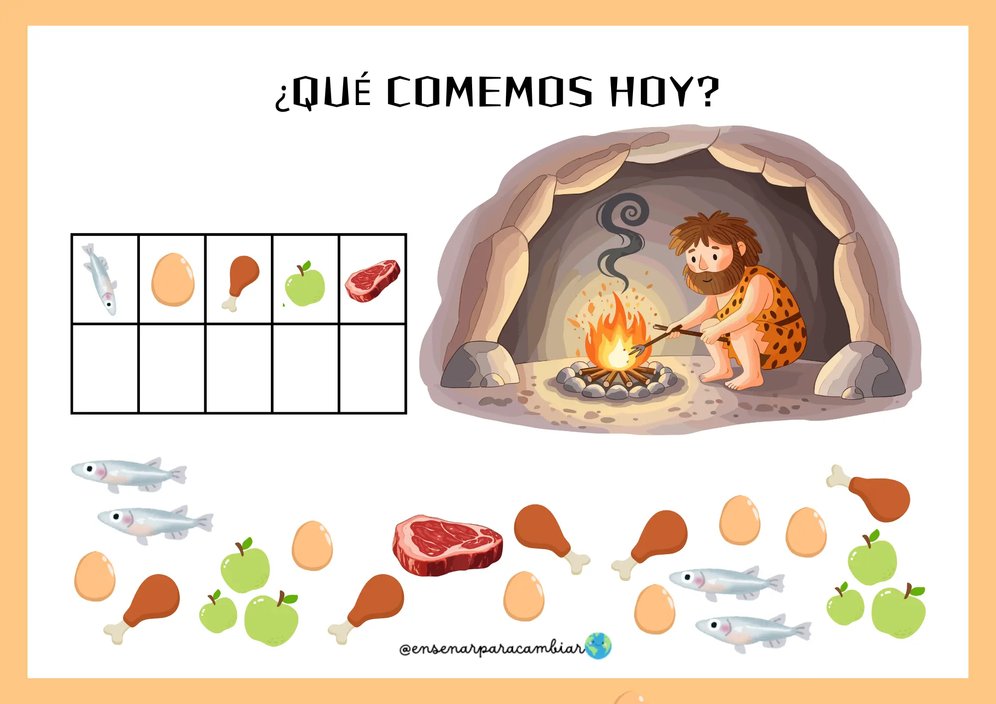 Proyecto de la Prehistoria de Enseñar para Cambiar con el cartel de la evolución y tarjetas manipulativas de arqueología infantil