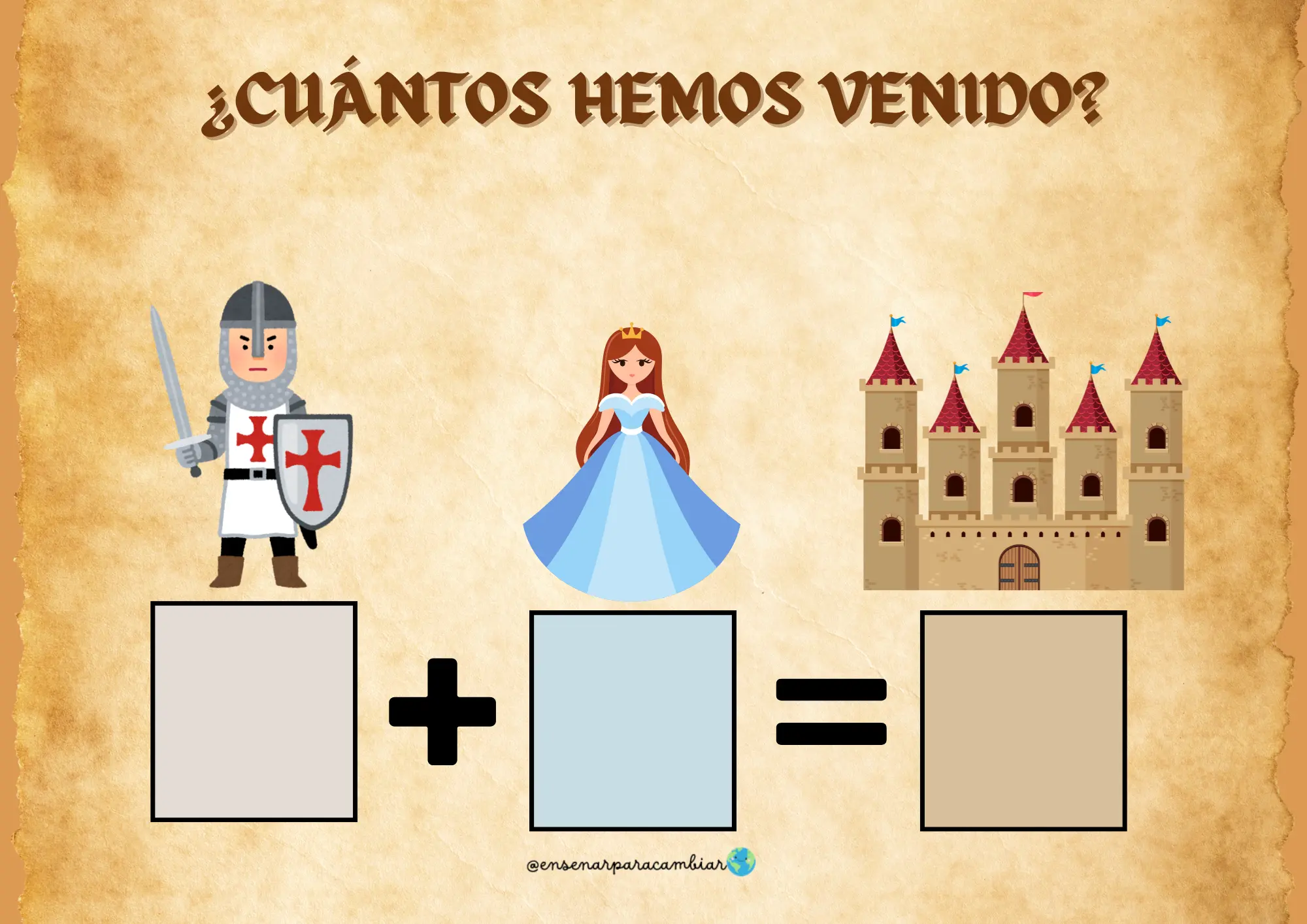 imprimible del Proyecto de la Edad Media para educación infantil de Enseñar para Cambiar con ilustraciones de castillos, caballeros y ruletas numéricas ABN