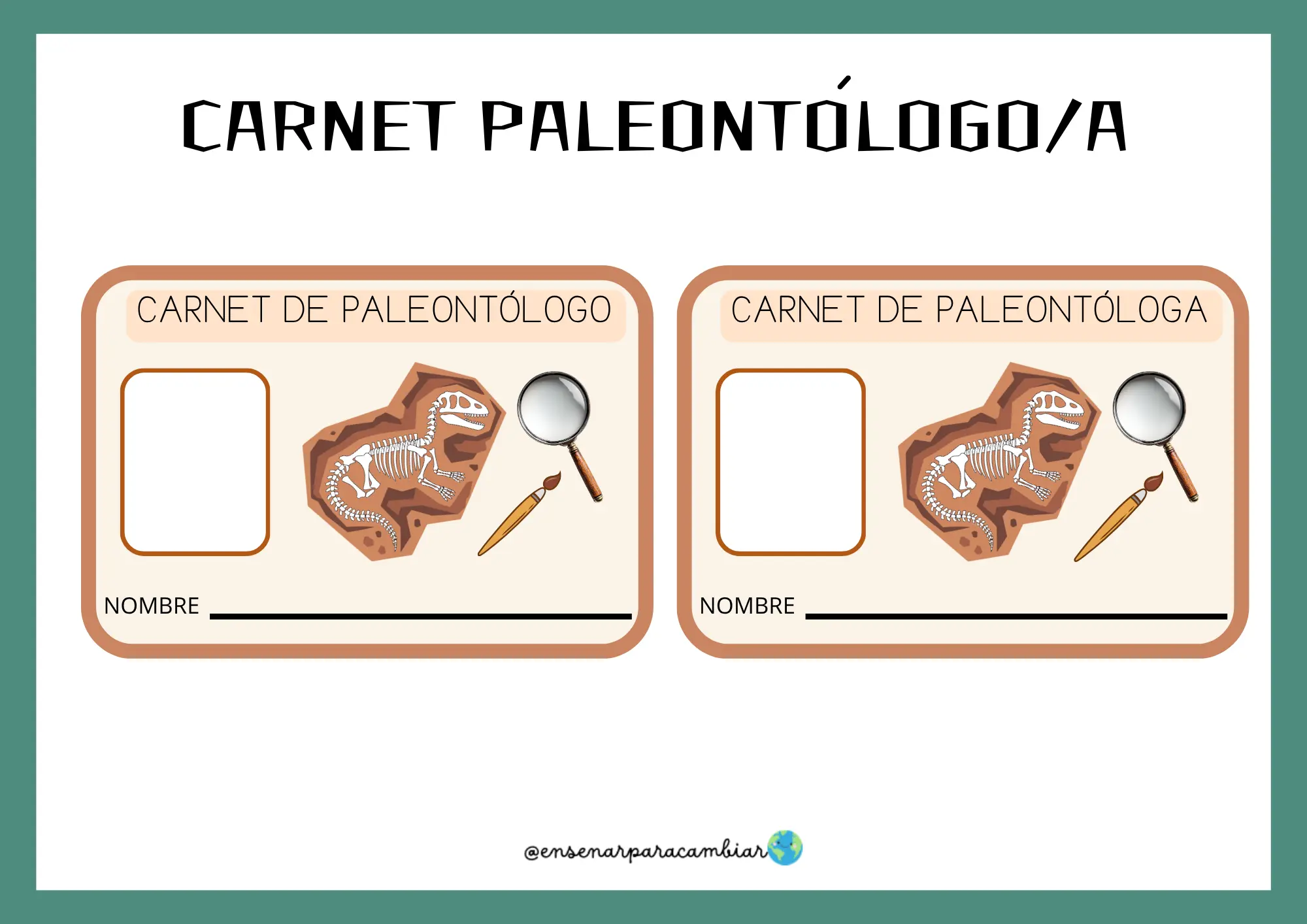 imprimible en PDF Proyecto Dinosaurios de Enseñar para Cambiar con libro informativo, ruleta de acciones y actividades manipulativas infantiles