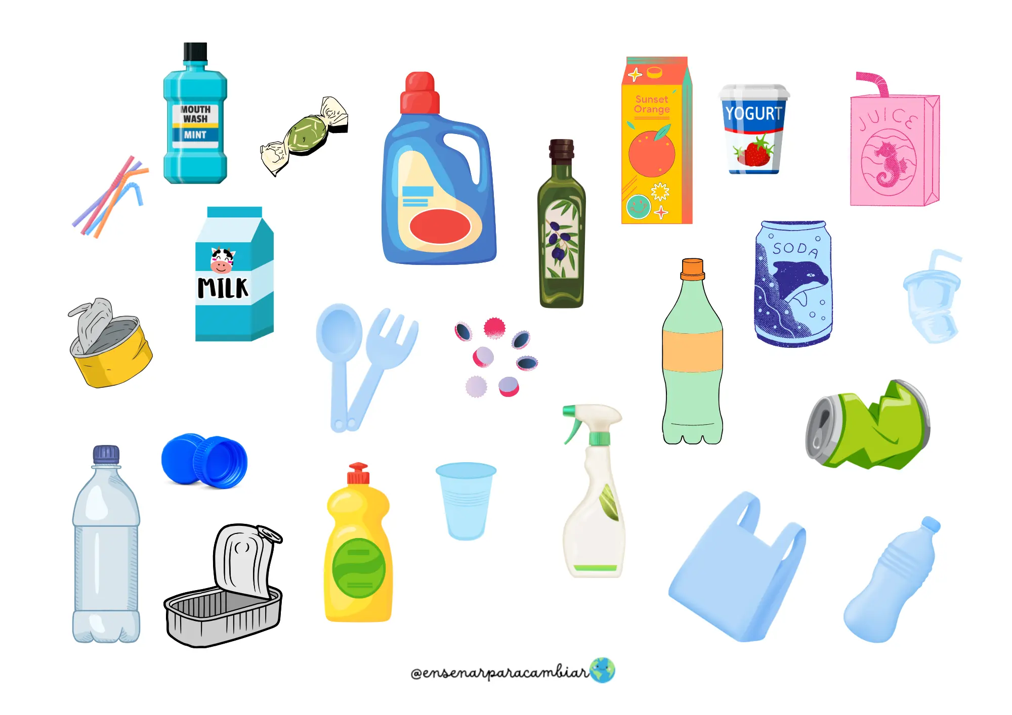 imprimibles del juego de reciclaje infantil con contenedores de colores y residuos recortables